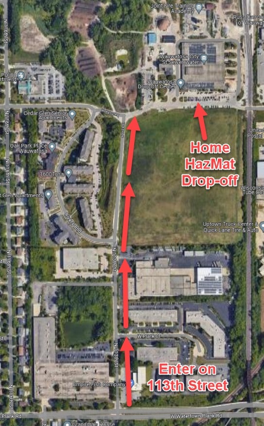 Birdseye map view of wawuwatosa drop off Home HazMat One-Day Collection Site