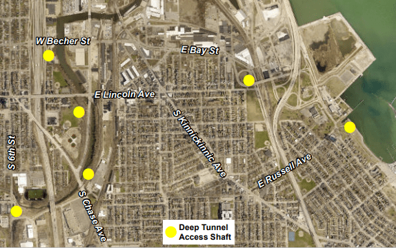 construction odor map showing deep tunnel access shafts