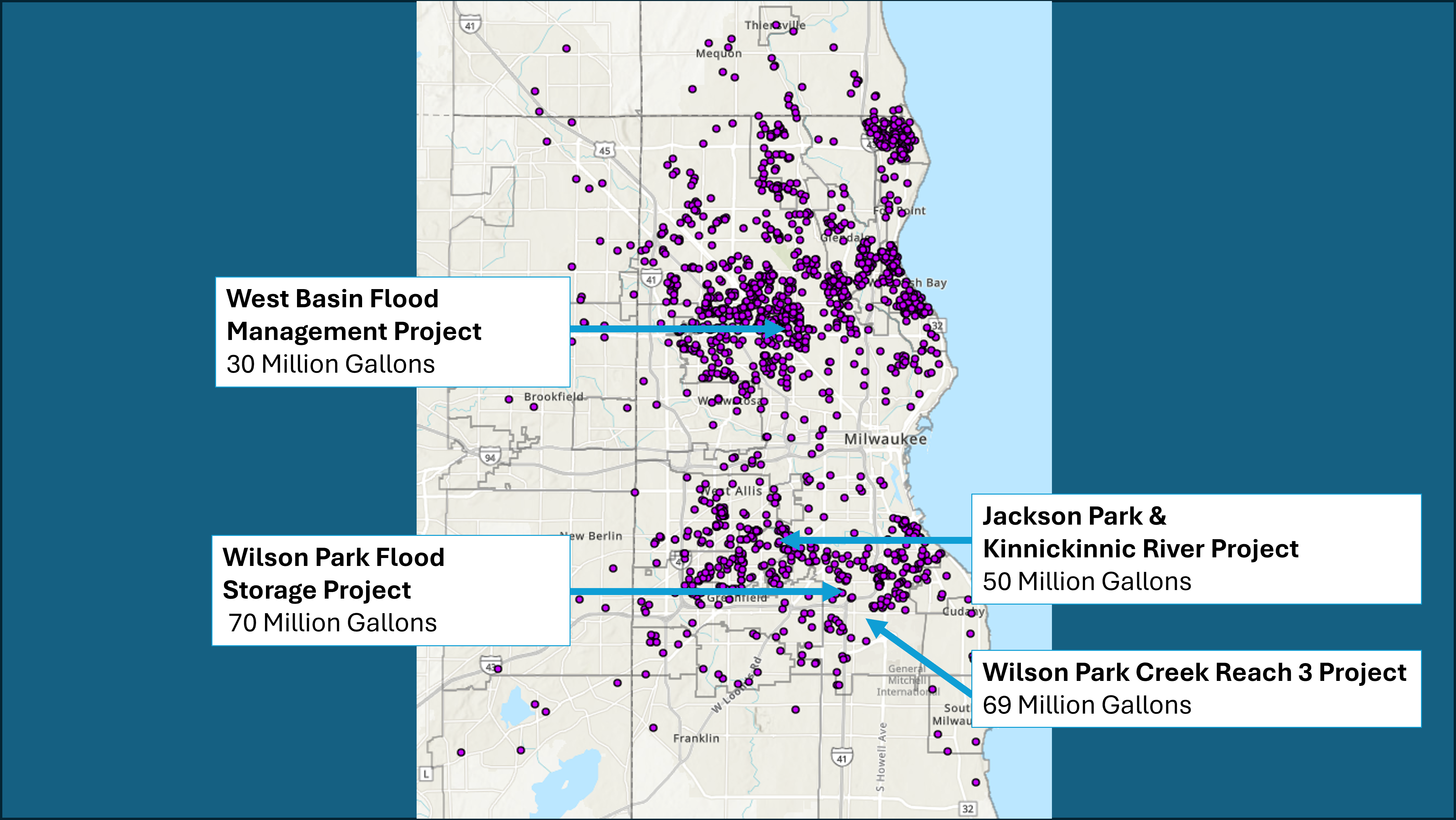 MMSD's planned flood management basins and residents that reported water in their basement after the August 2025 storms