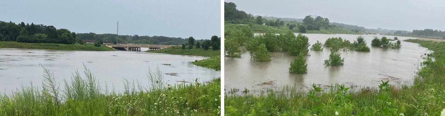 Milwaukee County Grounds flood management basins after the August 9-10, 2025, storm.
