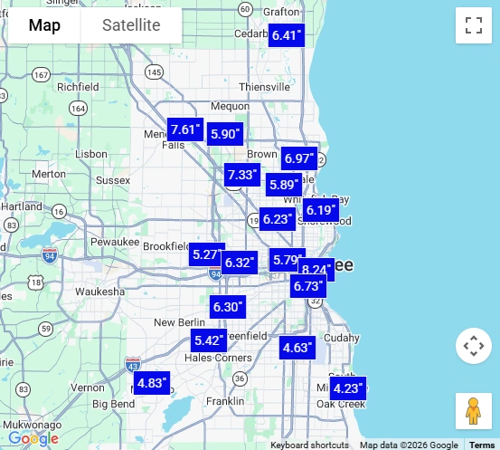 rain gauge map for Greater Milwaukee April 12-18, 2026