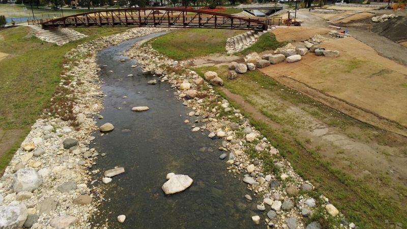 restored channel of kinnickinnic river in pulaski park