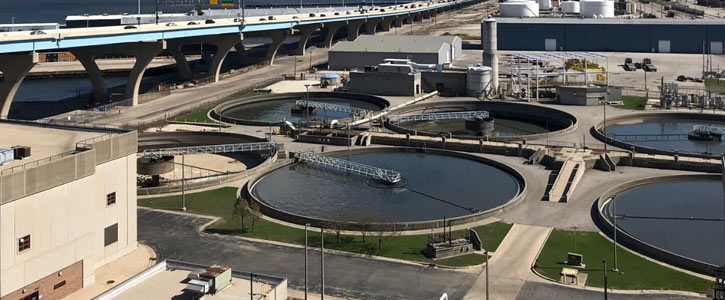 aerial view of circular wastewater treatment water
