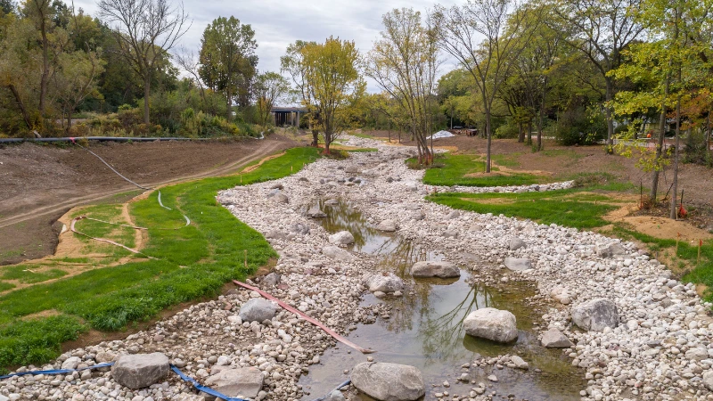 rock lined underwood creek in milwaukee