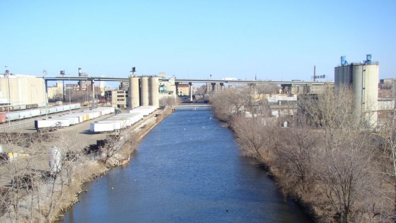 burnham canal aerial view in Milwaukee
