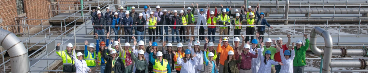 staff of mmsd and veolia on top of the aeration basins