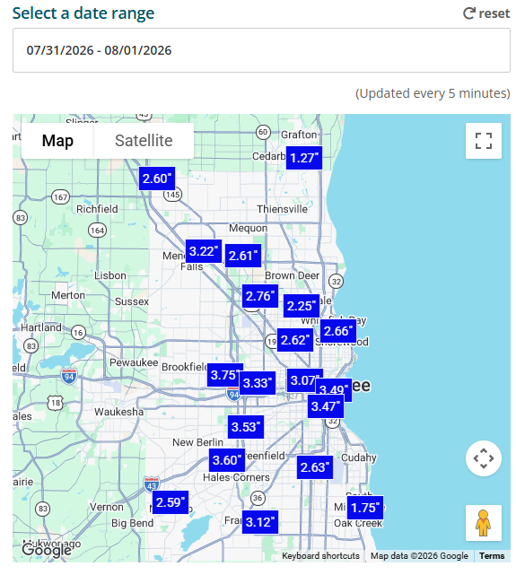 rain gauge map for august 2026