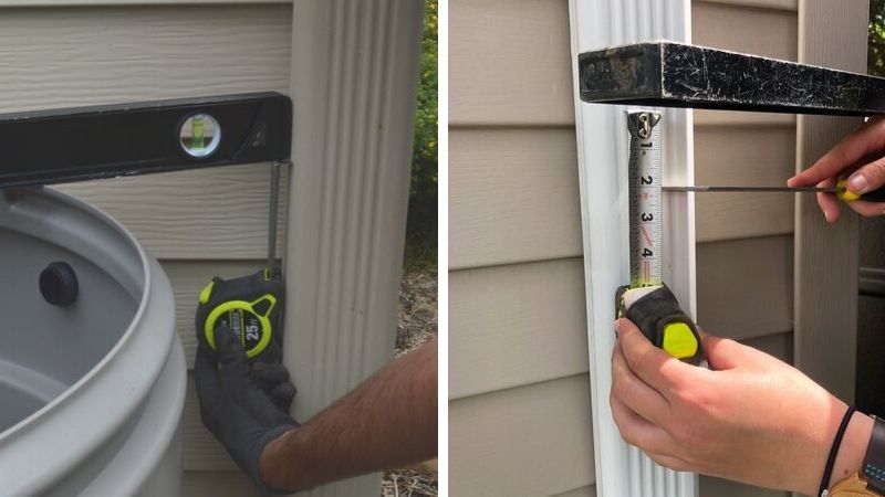 Drilling the downspout for MMSD rain barrel 