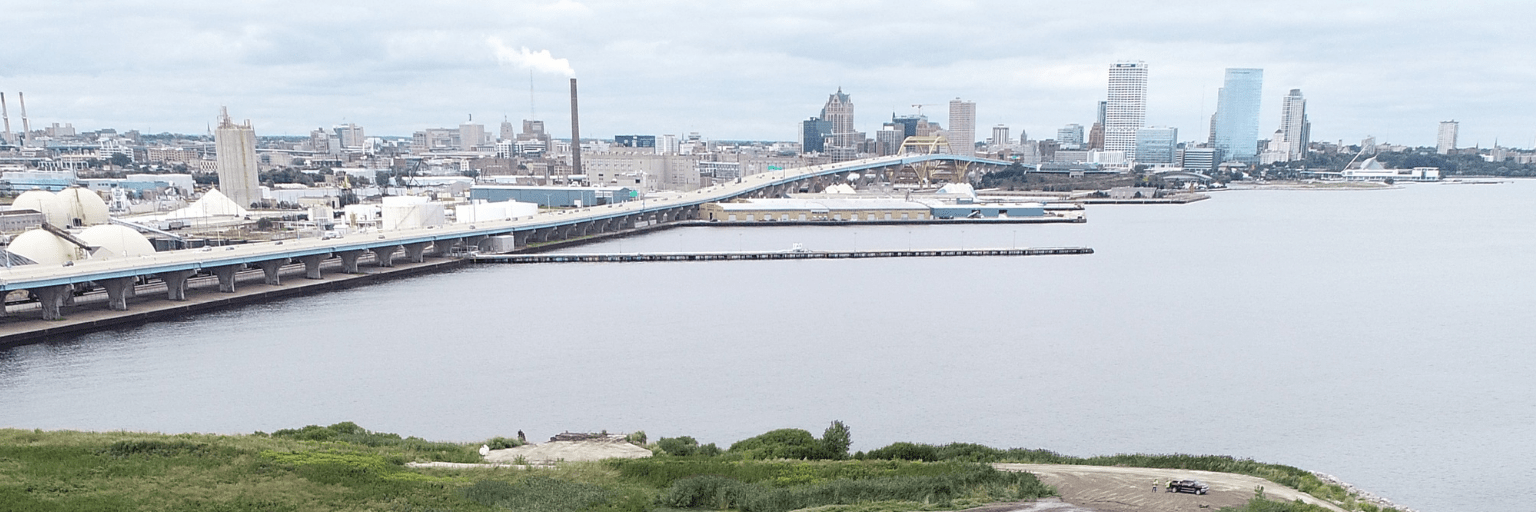 MMSD dredged materials management facility and milwaukee skyline