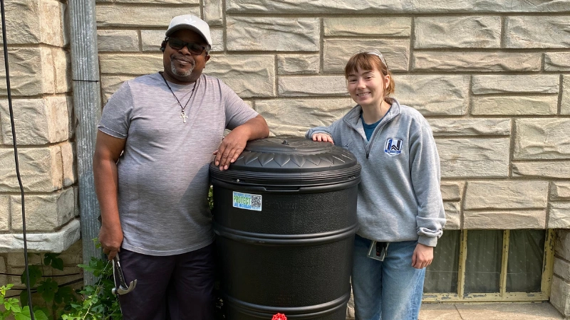 rain barrel install at a home