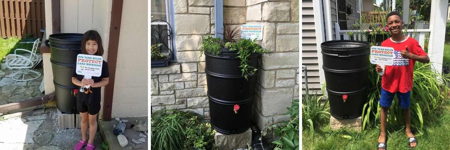 kids with rain barrels
