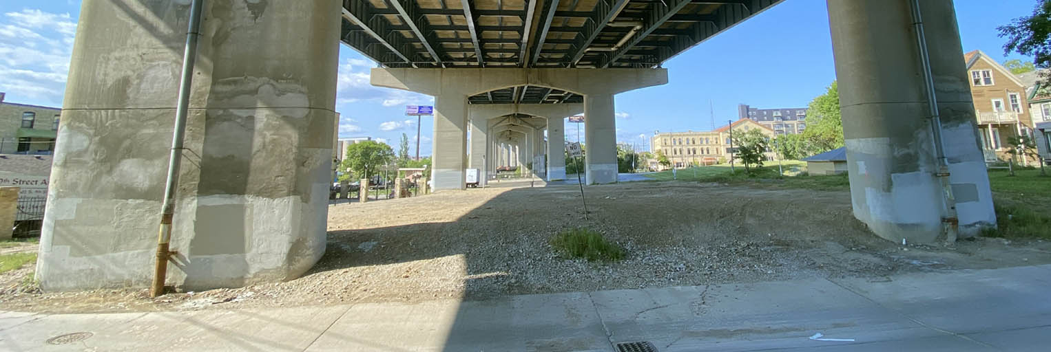 concrete underneath a highway underpass