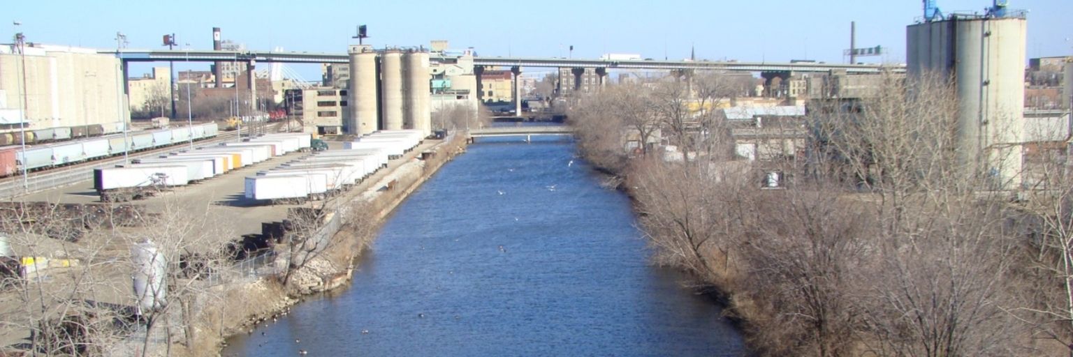 burnham canal aerial view in Milwaukee