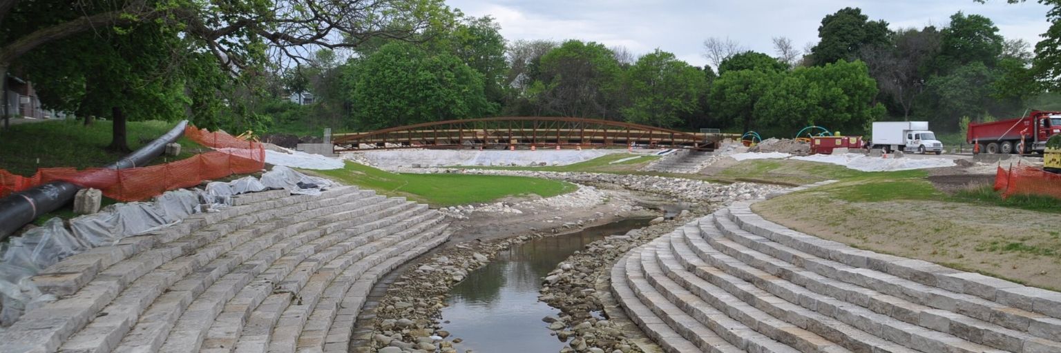 new bridge being set over pulaski park