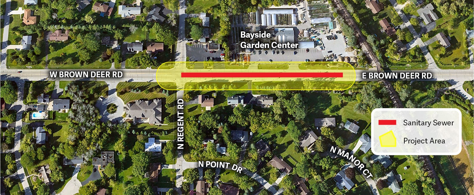 aerial map of brown deer sanitary sewer repair